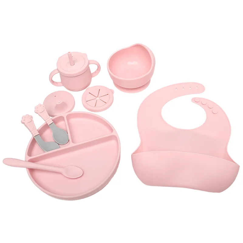 OEM/ODM Custom Baby Weaning Set Food Grade Silicone Snack Bowl with BPA-Free Suction Plate Spoon Cup Shape in Cartoon Pattern