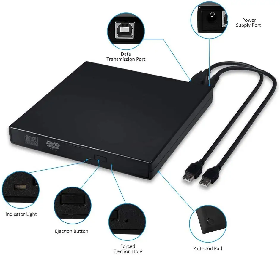 Raycue USB 2.0 Portable Drive Rewriter Slim External CD DVD Player 5 Workdays CE FCC SGS 12 Months Tray Load Tray Type 03.00222