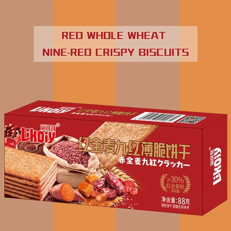 Special Flavor New Red Whole Wheat Nine-Red Crispy Biscuits Thin Wheat Flour Crackers in Box [A19]