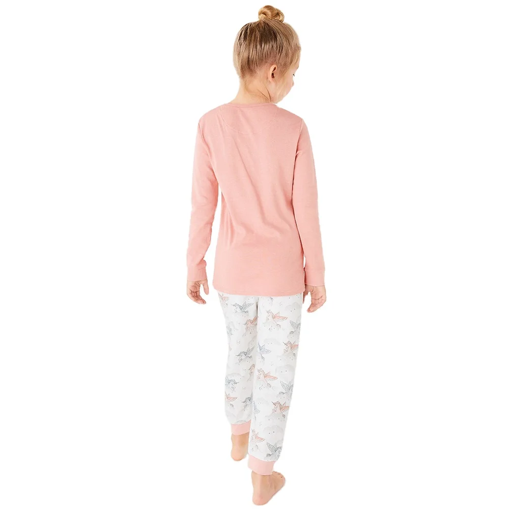 
OEM Service Girls Sleepwear Pajamas Breathable Printed Spring 100% Cotton Girls Sleepwear Tee Leggings Kids Pajama Set 