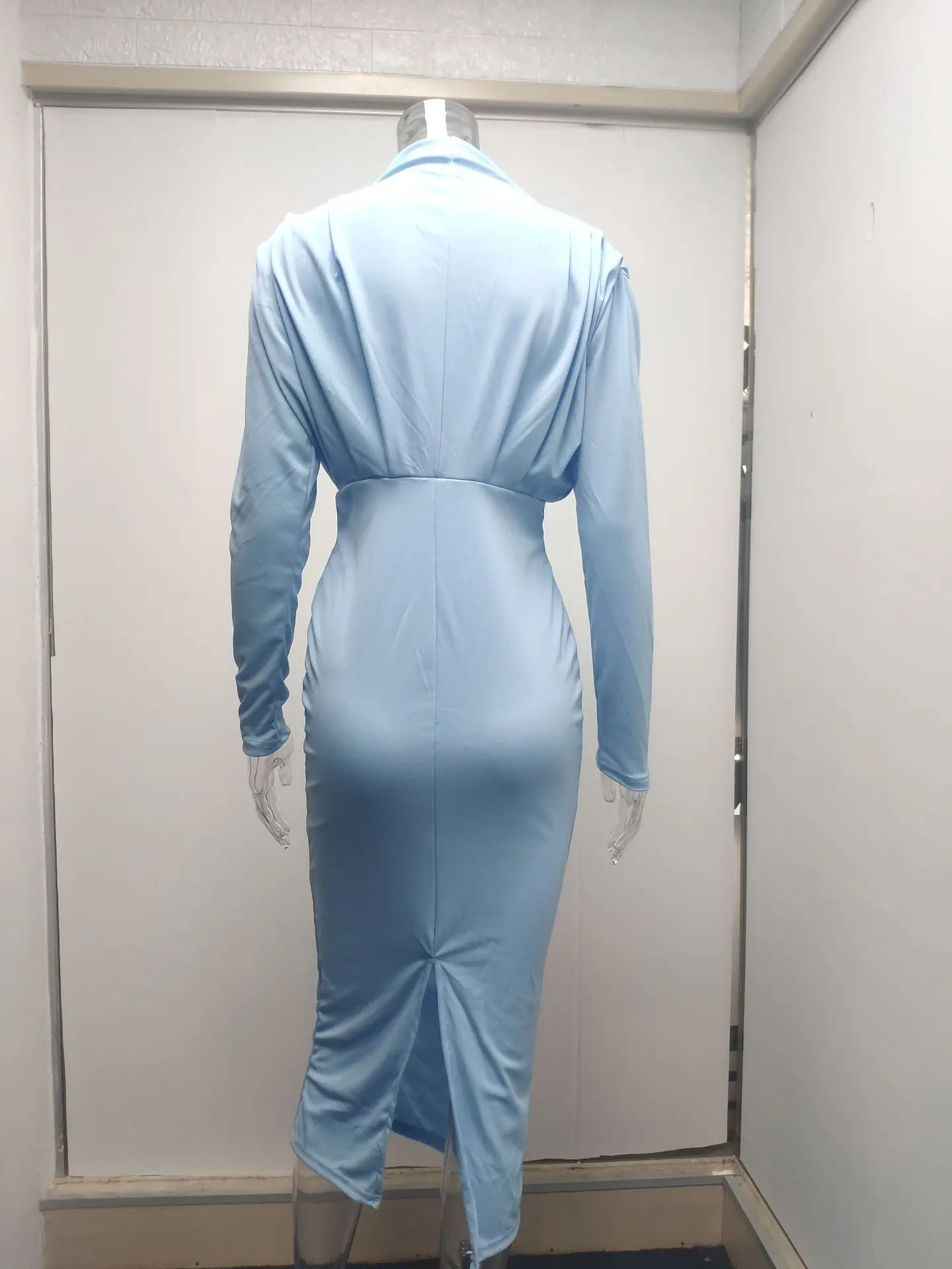 S-3XL Fall New Fashion Temperament Waist Fashionable Solid Color Long Sleeve Dress High Neck Wrapped Hip Evening Dress