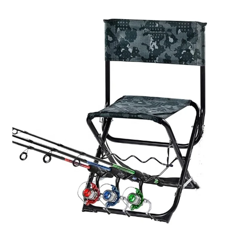 Outdoor Folding Fishing Chairs with Rod Holder Camping Chair for Ice Fishing, Camp, Lawn, Patio, Garden