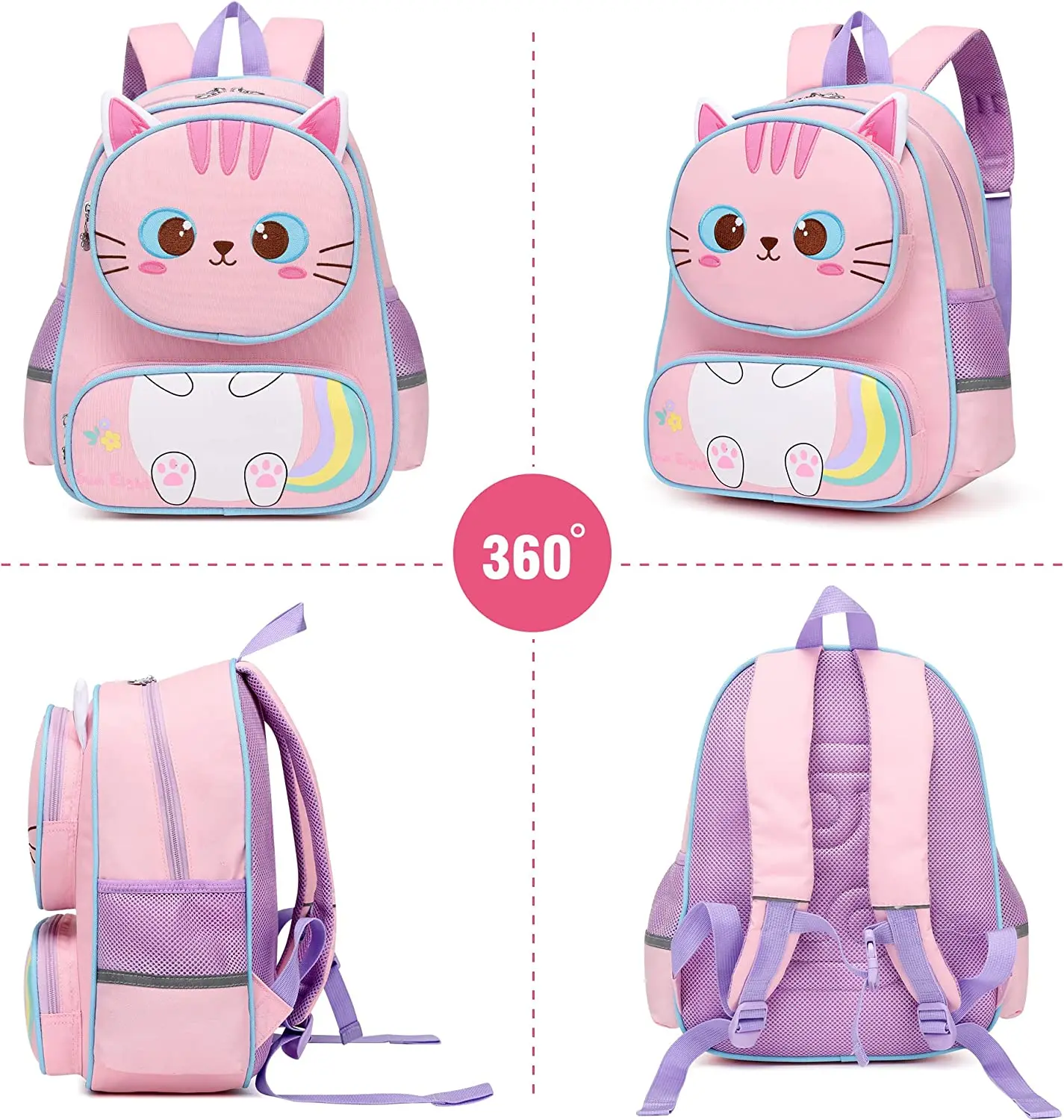 Girls Backpack for Suitable for 2-9 Years Girls and Boys Kids Backpack Toddler Backpack Cute 3D Cartoon Cat school bag