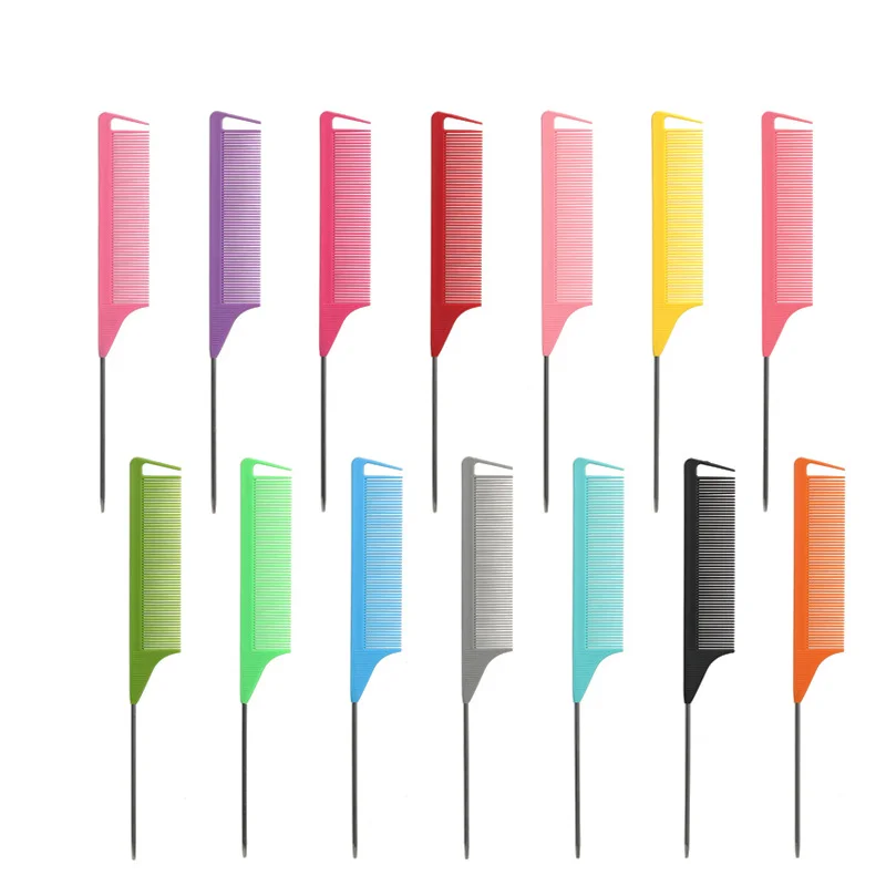 Custom Logo Plastic Rat Tail Comb Heat Resistant Antistatic Hair Parting Comb ABS Multicolor Salon Braiding Pointed Comb