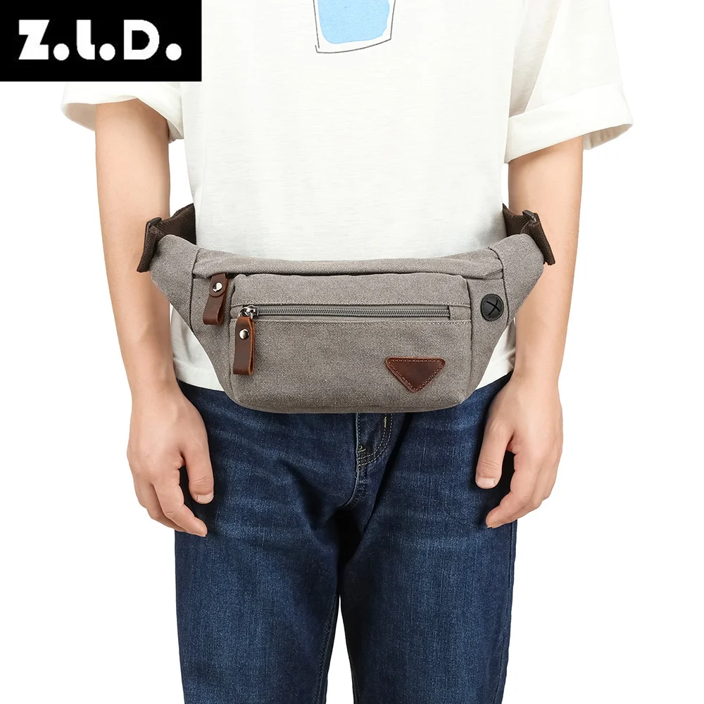 ZUOLUNDUO Solid color canvas leather wallet leather fanny pack for men