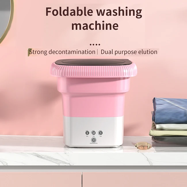 Portable 6L Mini Automatic Small Electric Washer Bluelight Anti-Bacterial Elution Integrated Household Folding Design Plastic