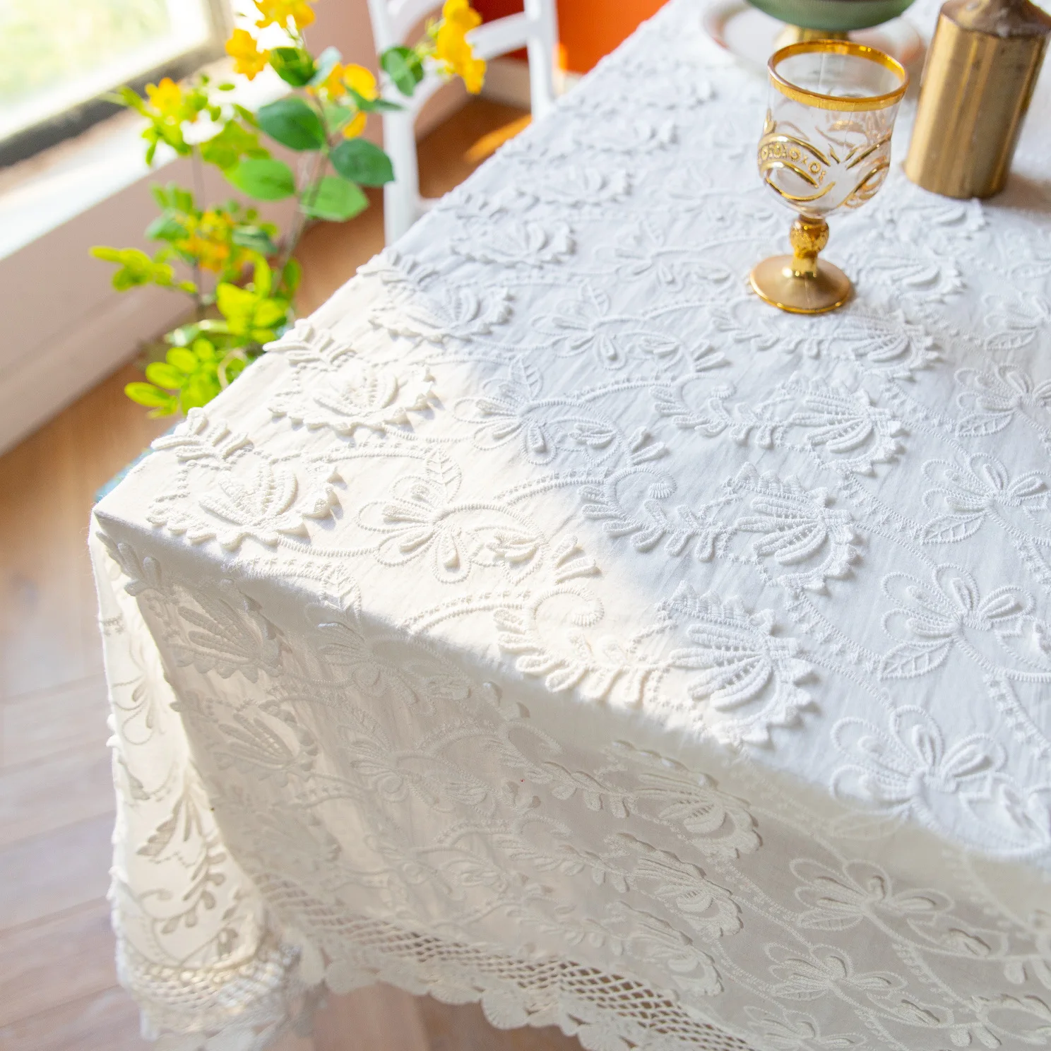 cotton  embroider hemstitch tablecloths for table  TA063