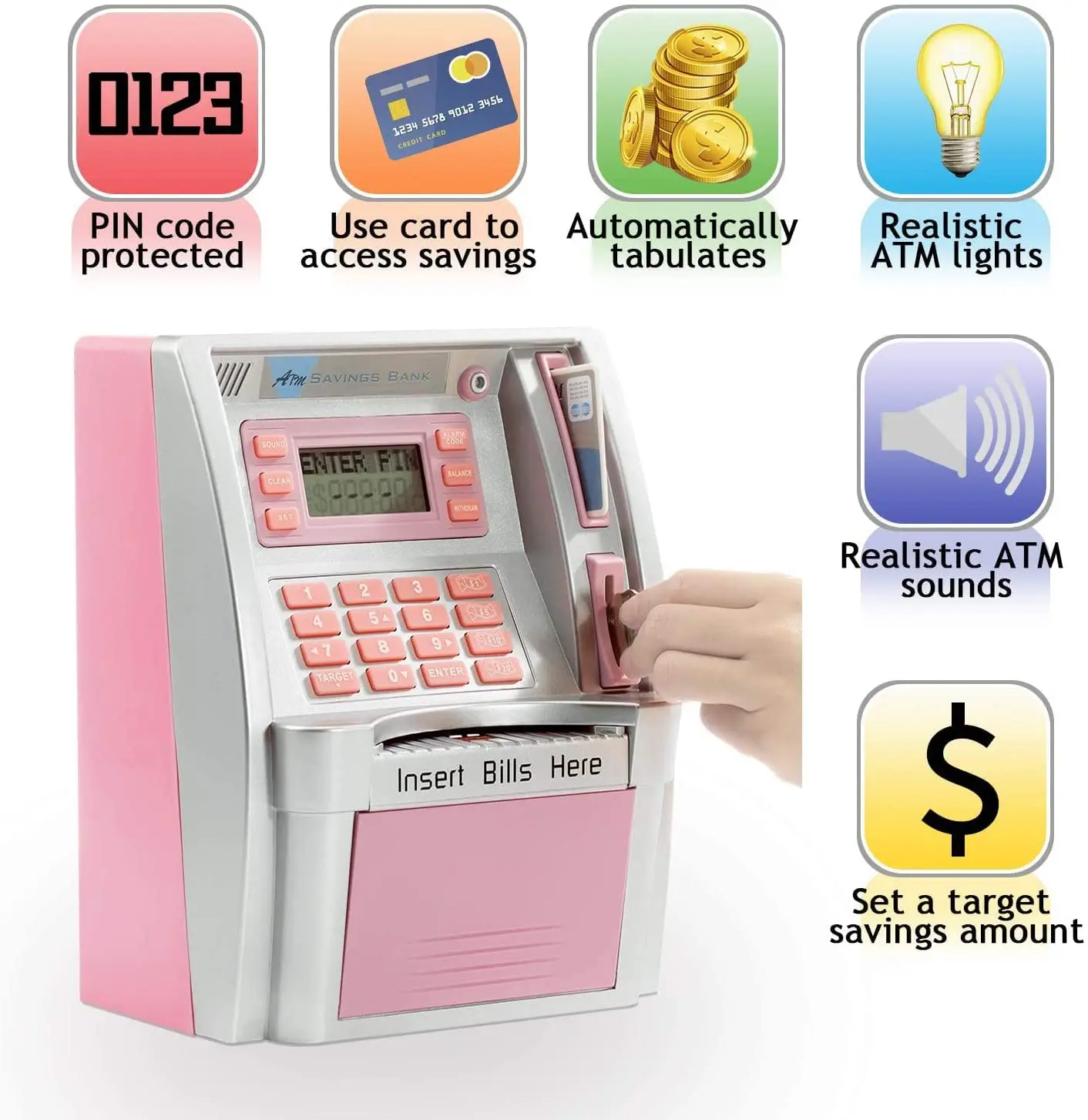 Mini atm piggy bank kids  electronic piggy coin bank house shaped money bank with password