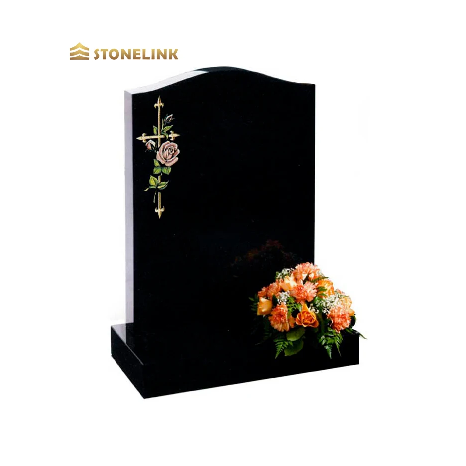 Stonelink Custom Beautiful Design Monuments Absolute Black Granite Tombstone Headstone For Grave