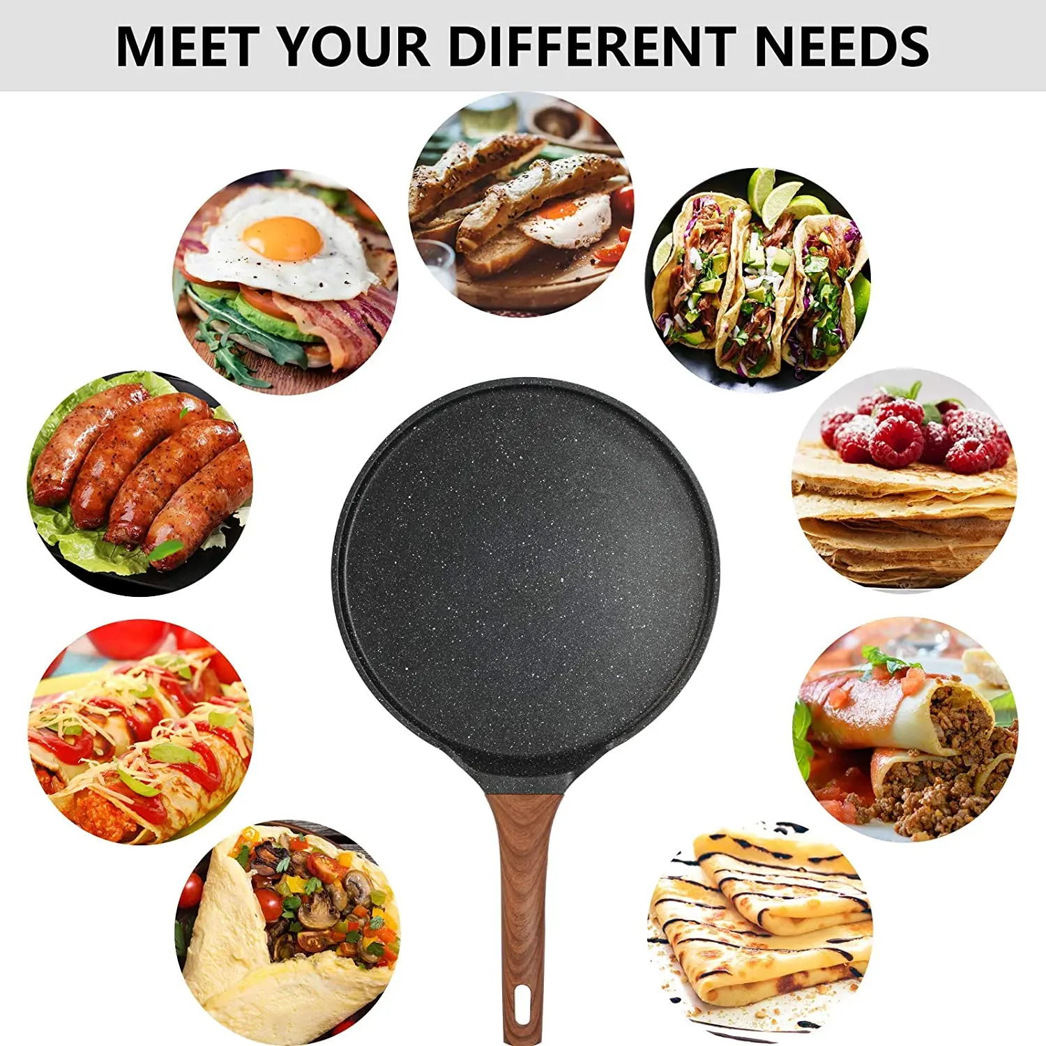 Crepe Pancake Pan Non Stick Skillet Grill Pan Griddle with Round Inductive Flat