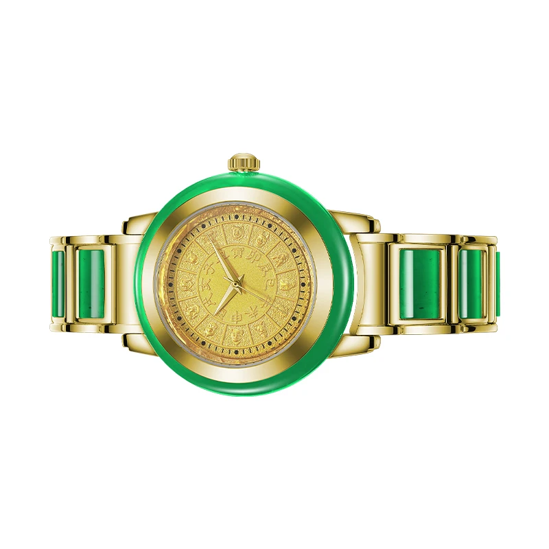 
Wholesale high quality 12 zodiac green nephrite jade couple watch nephrite steel band mechanical watches 