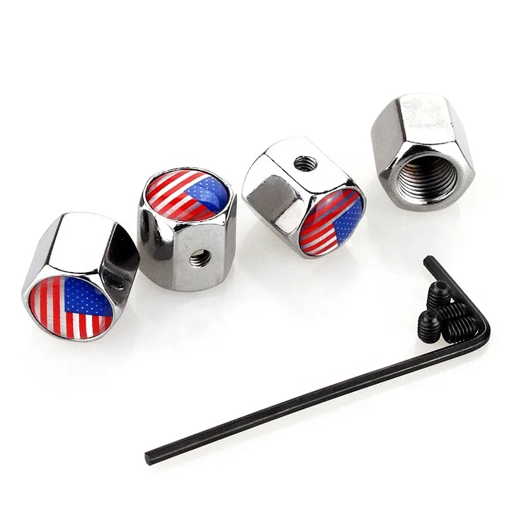 Anti-theft locking tire valve stem caps chrome silver with custom logo car wheel rim air dust stem covers Universal tire cap