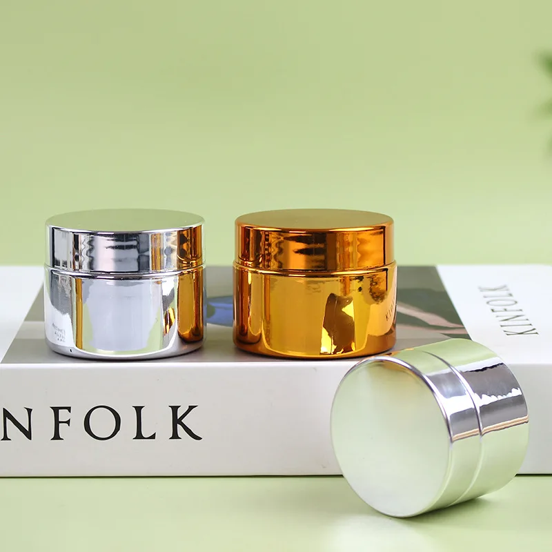 Wholesales Empty Refillable Bottle 5g 10g 15g Glass Electroplate Gold Silver Face Cream Jar 20g 30g 50g Cosmetic Cream Packaging