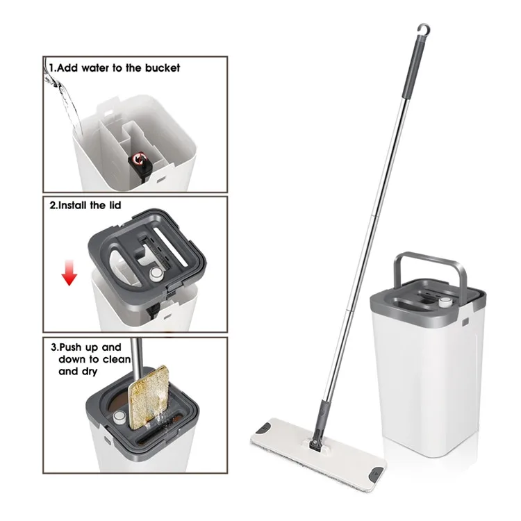 Removable 360 Degree Rotation Stainless Steel  Pole Handle spin Mop for Squeeze Flat Cleaning Mop with Bucket