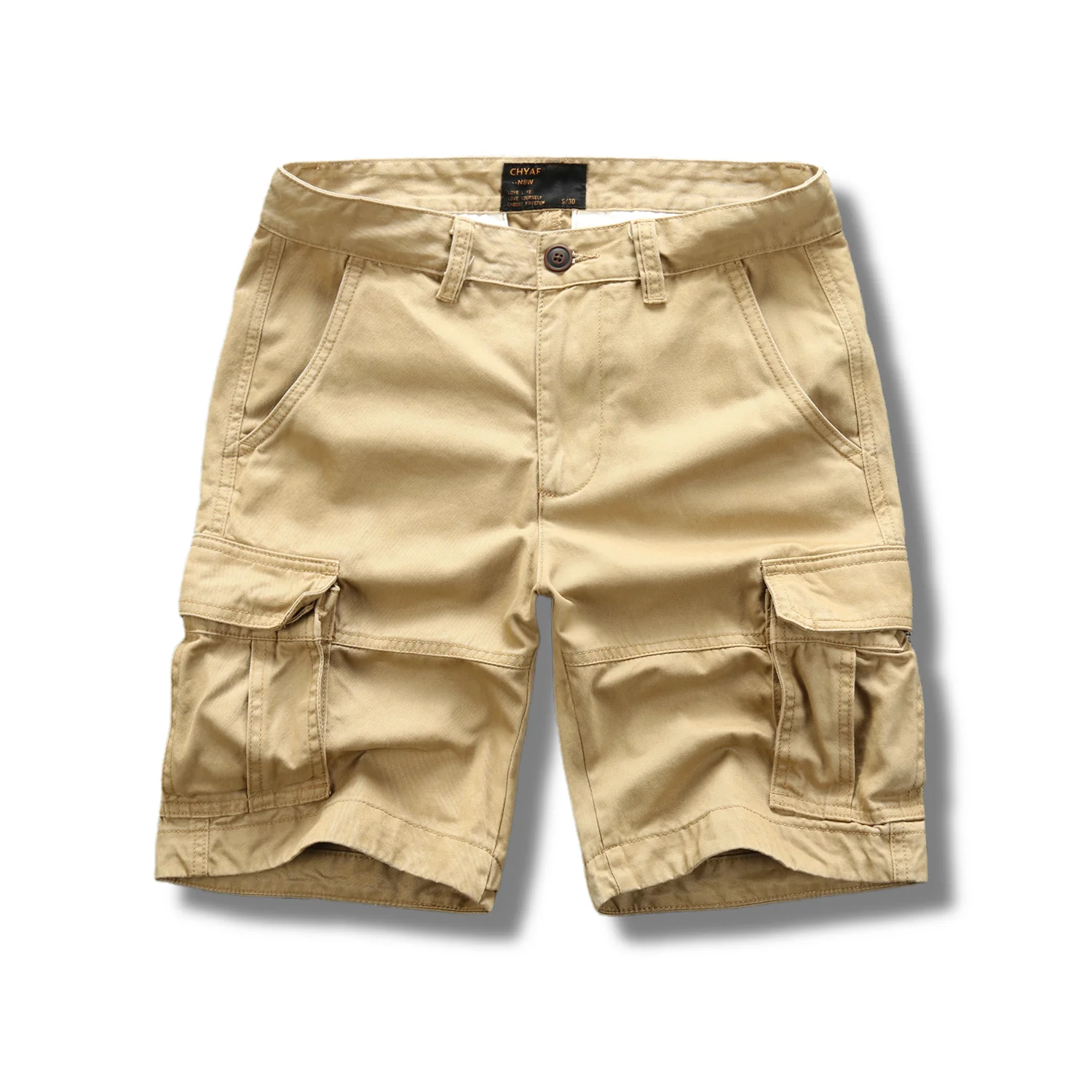 Summer Long Length Men Knee Pocket Casual Cotton Elastic Waist Bermudas Casual Style Capri Cargo Shorts