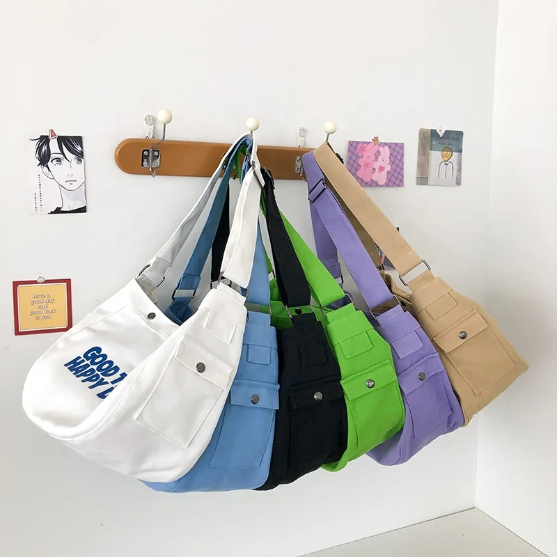Top Seller Wholesale Large Capacity Causal Letter Solid 6 Colors Buckle Women Shoulder Messenger Bag with Side Pocket