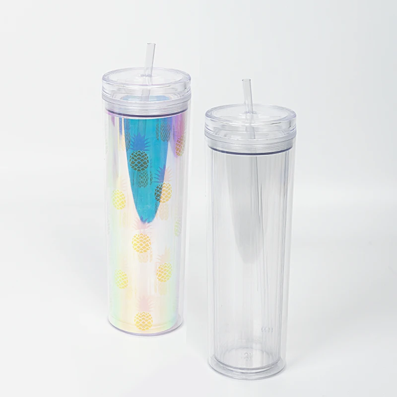 Wholesale Double Wall Bpa Free Plastic Skinny Acrylic Tumbler With Lid Straw