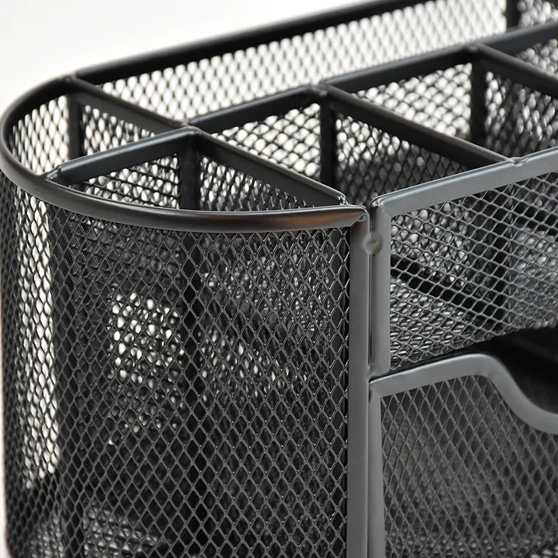 JTX282 Multifunctional Letter Tray Organizer Pencil Holder Office Metal Mesh Desk Organiser With Sliding Drawer Pen Holders