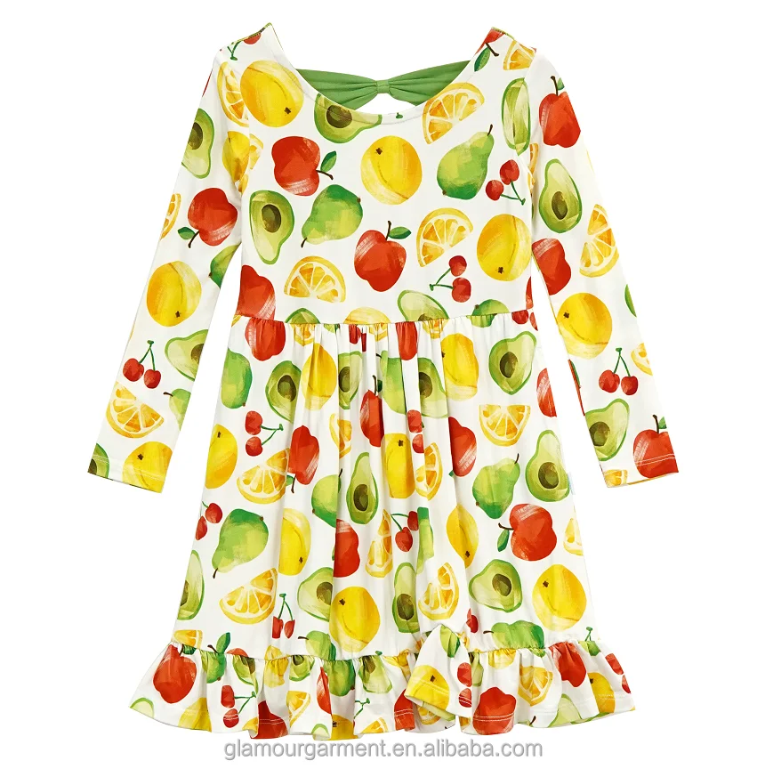 Children Clothing Ruffles Baby Girls Night Dress for Girls Cute Bamboo Pajamas Kids Long Sleeve Sleepwear Children