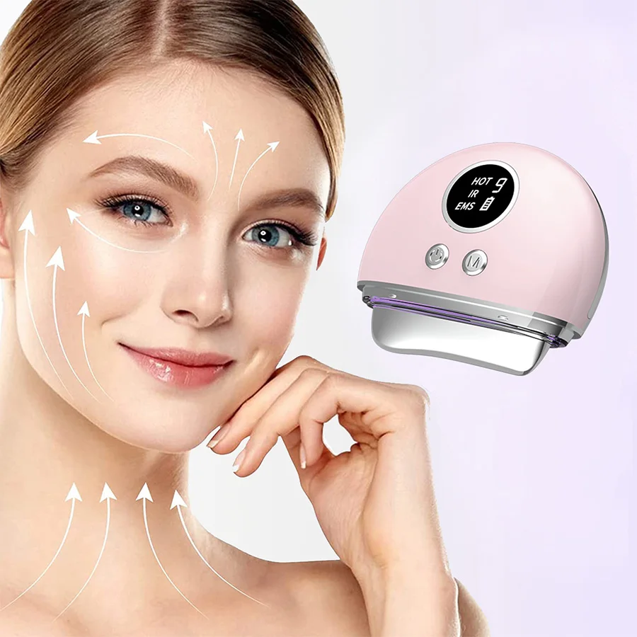 2024 New EMS Electric Guasha Body and Facial Tool 3-Color LED Red Light Therapy Skin Care Face Lifting Massager Device