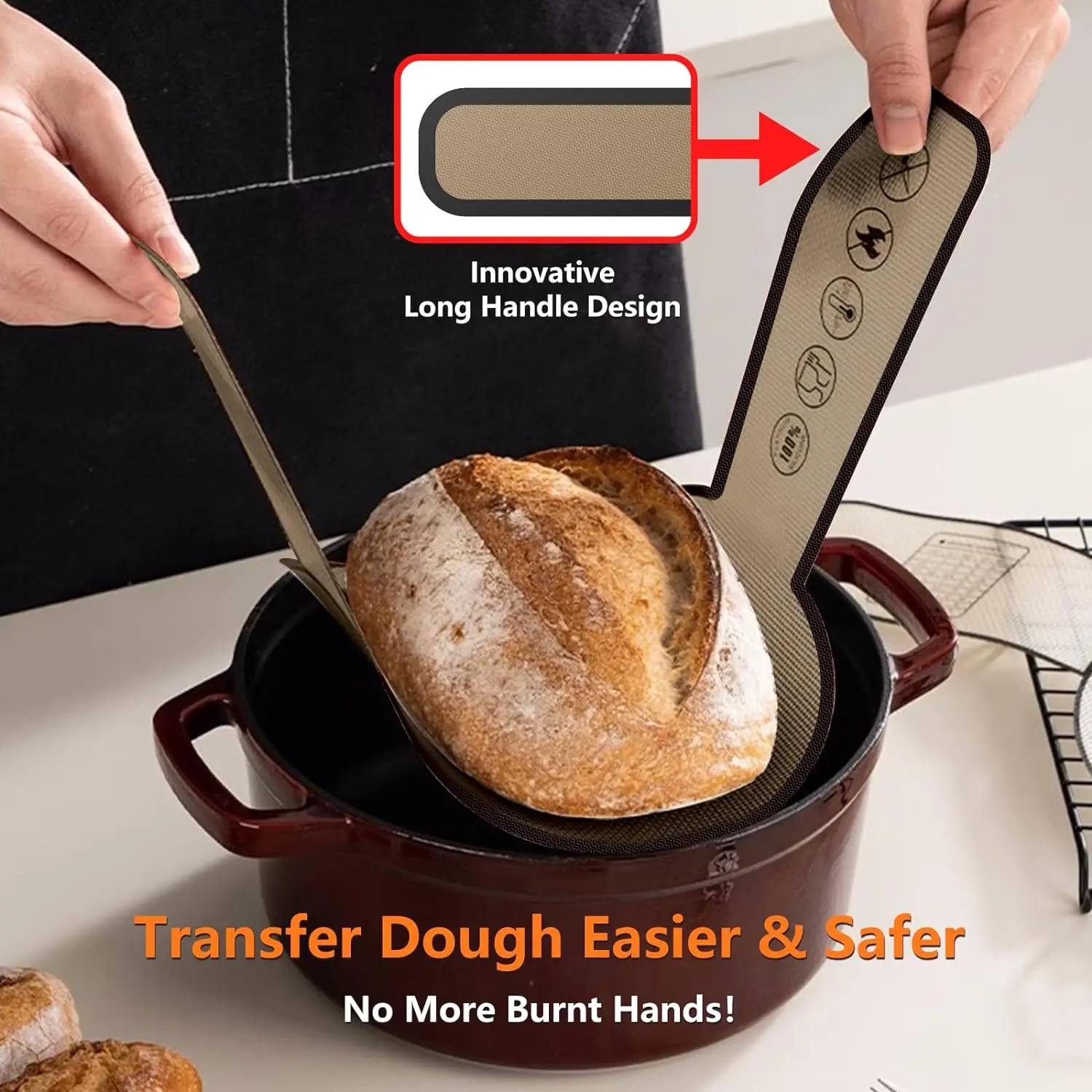 2024 Hot Selling Nonstick Silicone Baking Mat Silicone Bread Sling for Dutch Oven Silicone Baking Pastry Non Stick Mat