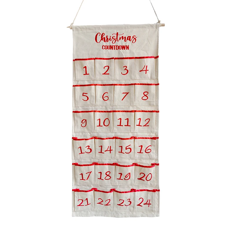 Custom Embroidered Christmas Countdown Calendar Christmas Decorations Wall Fabric Canvas Hanging Advent Calendar
