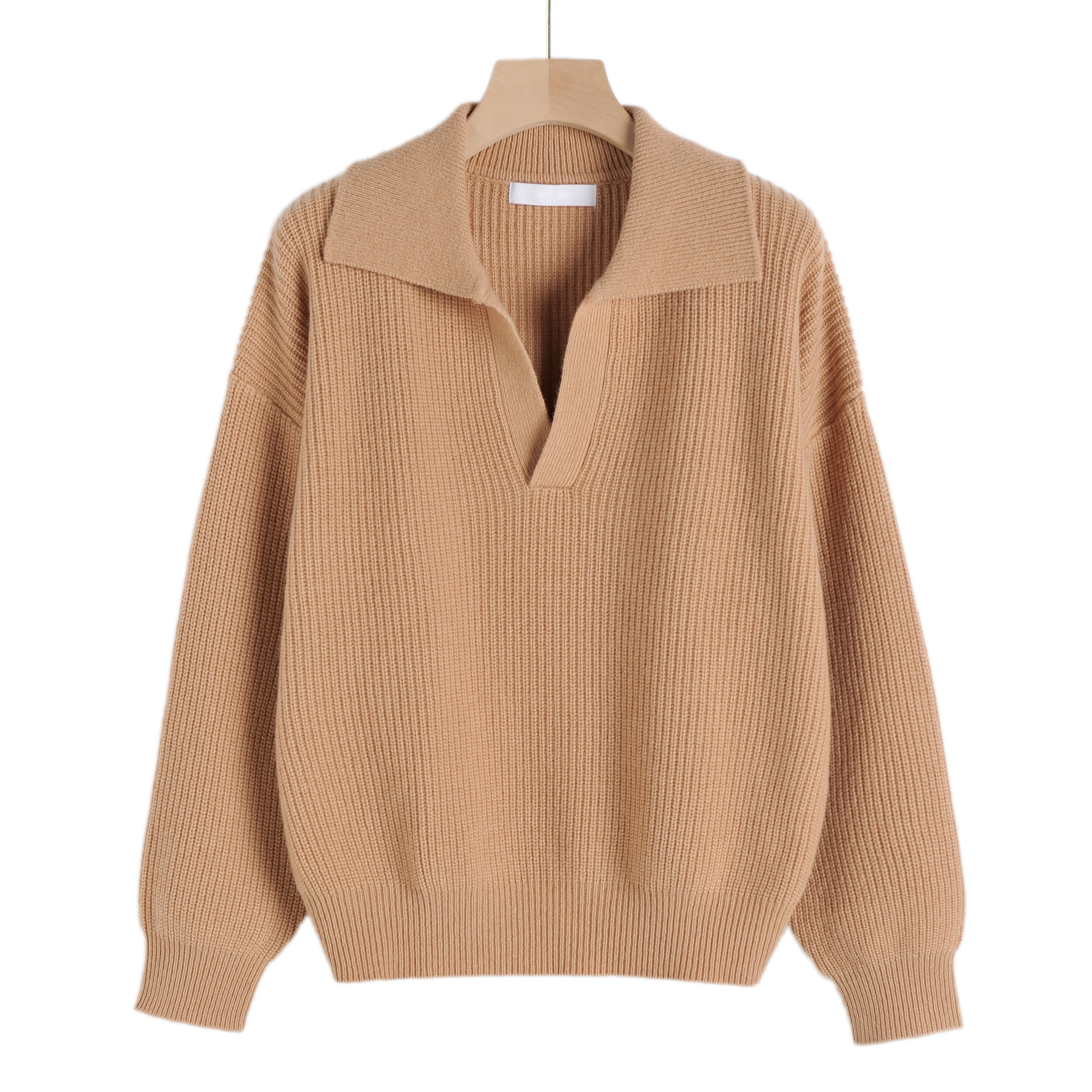 Factory direct winter turn-down collar long sleeve loose outerwear knitted women pullovers sweater