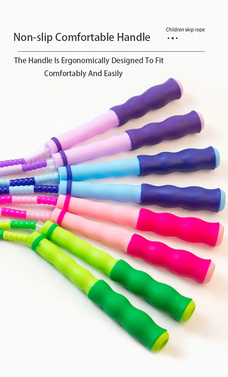 Beaded Jump Rope Rainbow Cord All White Segmented Long Handle Fitness Plastic Bead Jump Rope