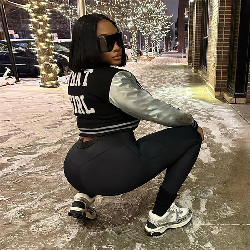 2023 New Arrivals Autumn Letter Embroidery Patchwork Jacket Graphic Coat Crop Baseball Varsiti Jackets For Women