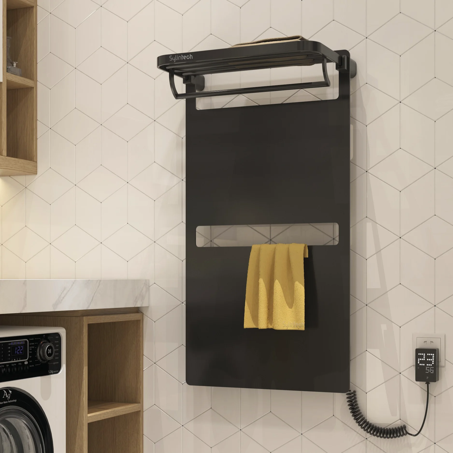 2021 new aluminum graphene intelligent electric towel rack  holder  hollow out heatingtowel warmer drying rack
