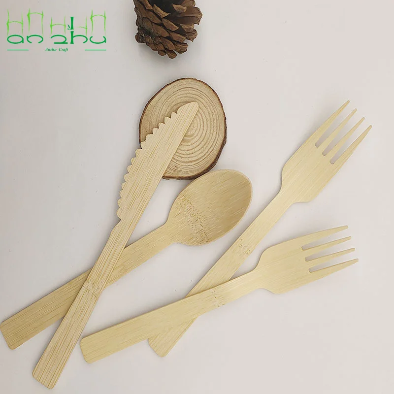 Customized Support For Food Fork Knife Spoon Tableware Bamboo Cutlery BBQ Biodegradable Disposable Picnic Party