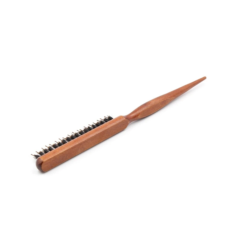 Eco-friendly Wood Nylon Bristle Fluffy Styling Brush 3 Rows Evening Makeup Brush Rat Tail Comb Scalp Massager Hairdressing Brush