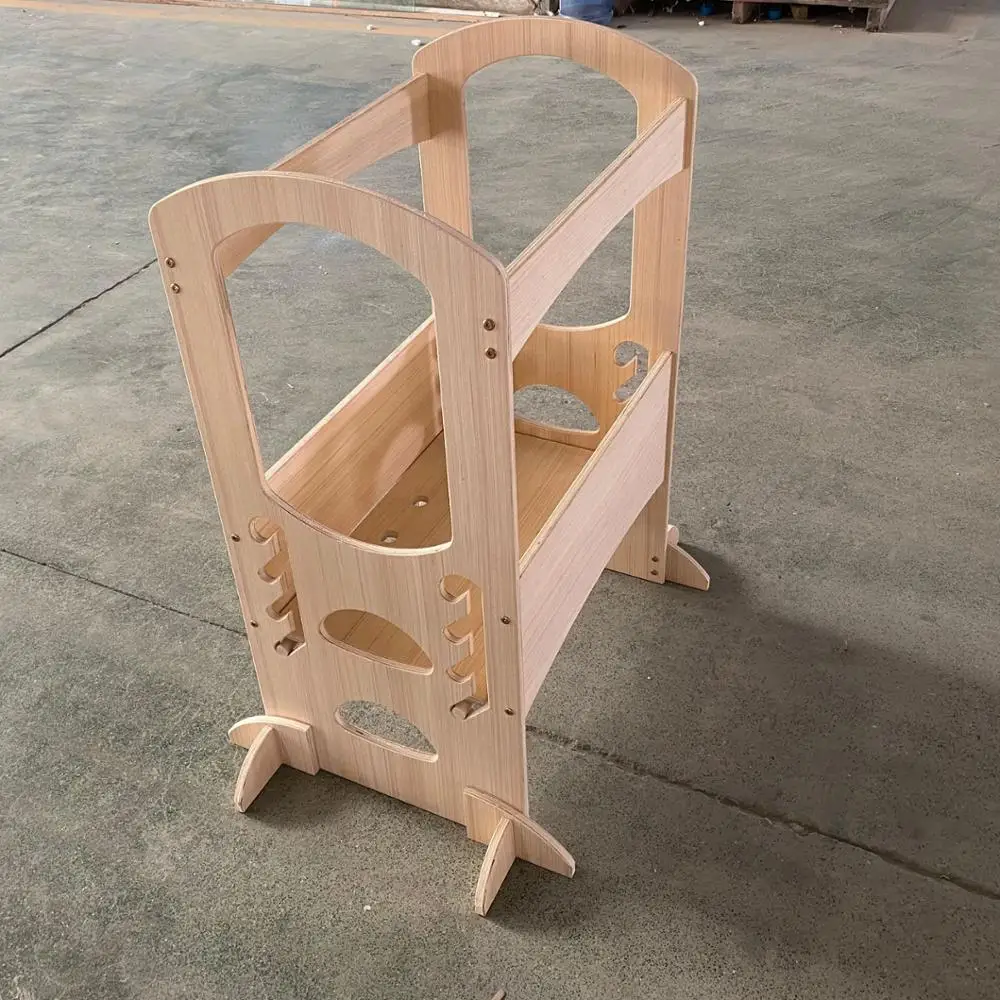 
OEM wood kitchen toddler tower step stool learning tower with handle 