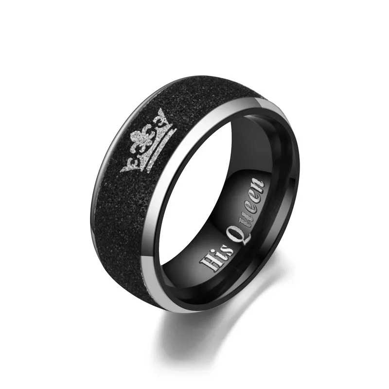 New Fashion Titanium Steel Couples Lovers for Men Women Valentines Gift King Queen Pattern Pearl Sand Crown Rings