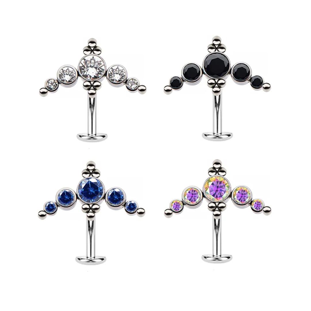 Custom Navel Piercing G23 Titanium Curved Floating Bezel Set CZ Bead Cluster  Internally Threaded Belly Button Rings