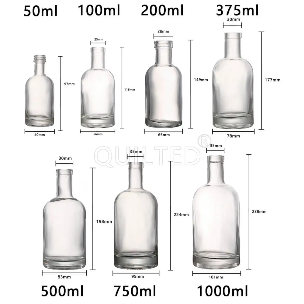 Xuzhou Empty 50 100 200 375 500 750 ml 750ml 1 Liter Liquor Bottle Glass Vodka with Cork