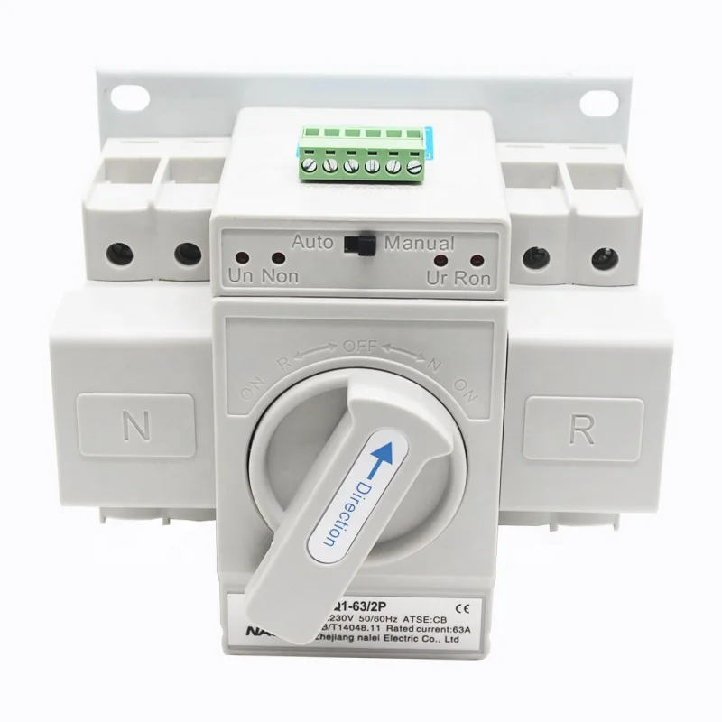 Auto switch and auto recover I-0-II 220/230V CB level micro break double power automatic transfer switch 2P 63A
