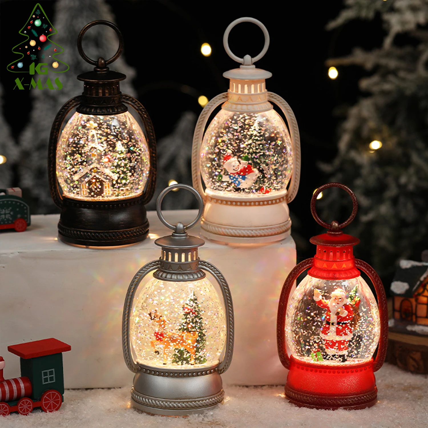 KG Xmas Decoration Adorno de Navidad Noel Night Light Style Christmas Snow Ball Snow Globe Swirling Glitter Water Lantern