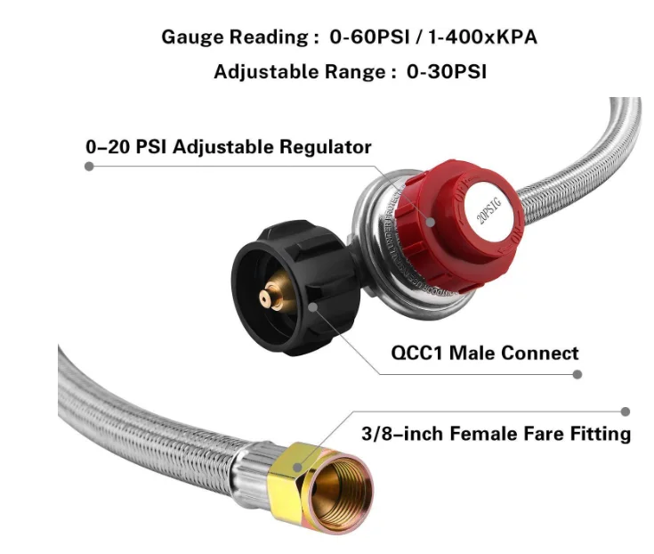 Turkey oven braid wire high pressure 0-30PSIG pressure reducing valve regulator with Hose