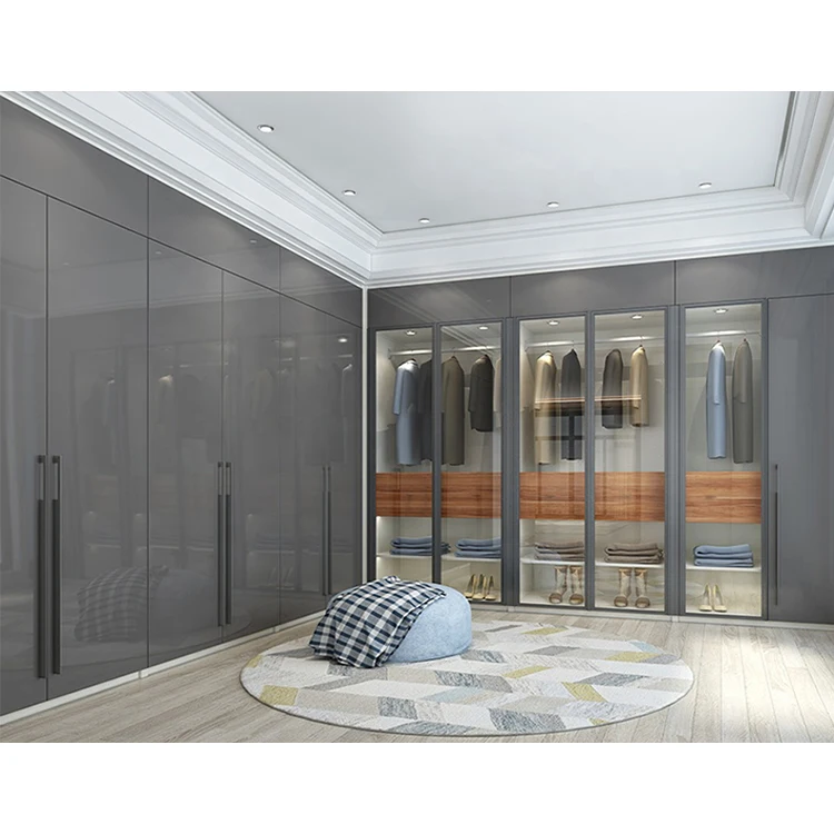 Cheap Price Custom Made White Wood Storage Cabinet Wardrobes Furniture Design Modern Bedroom Glass Door Wardrobe