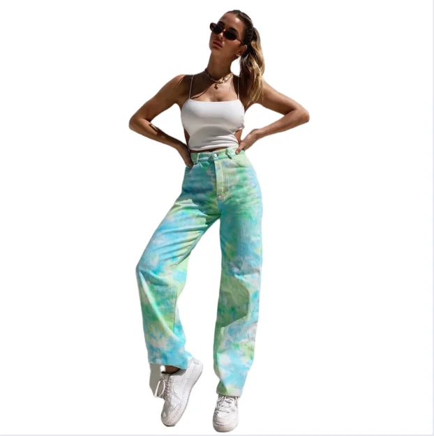 OEM ODM Accept Tie Dye Womens High Waist Pants Stylish Jeans For Women