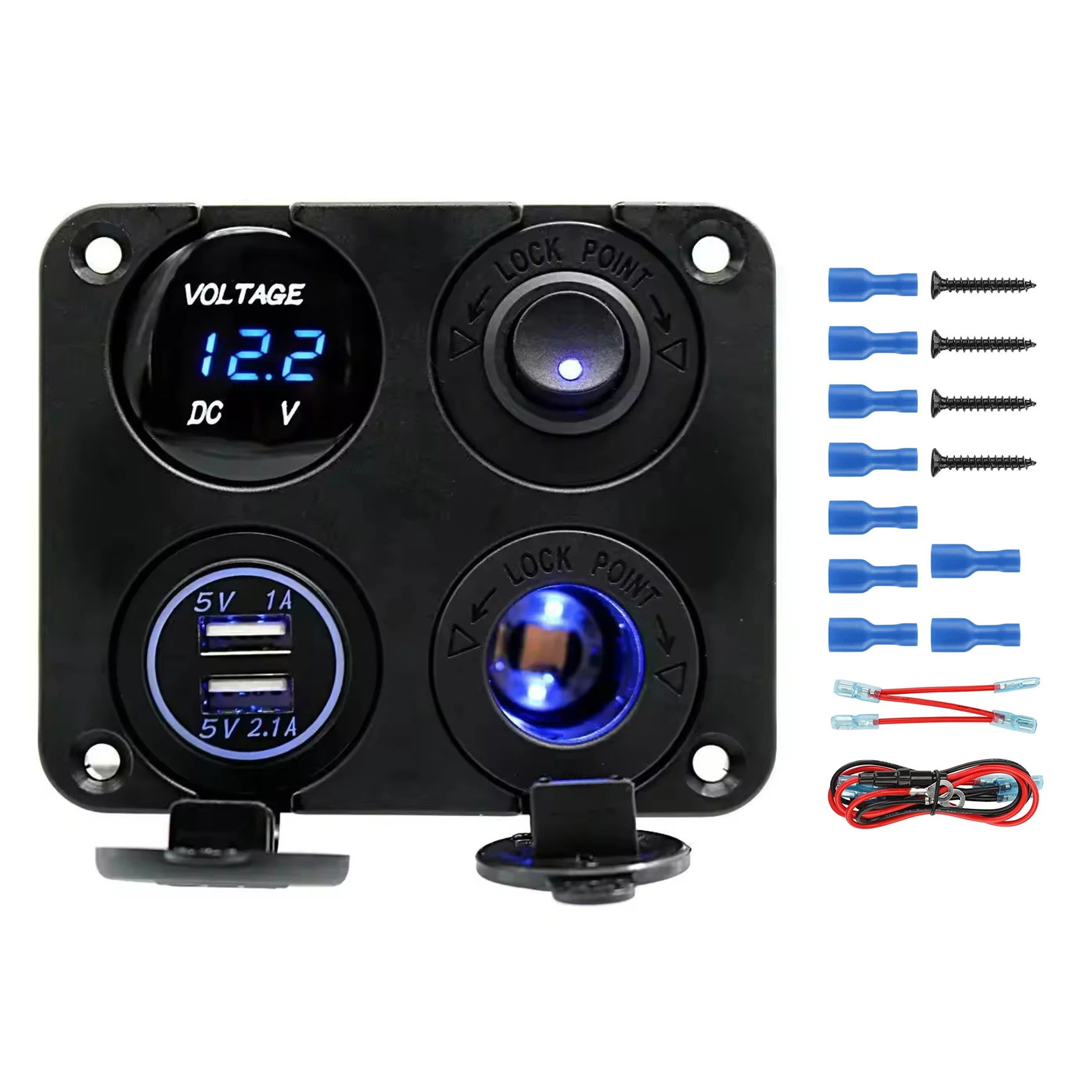 Quality certification double QC 2.0  5V 3.1A Fast charge with Cigarette Lighter Switch Combination 4 Gang Panel