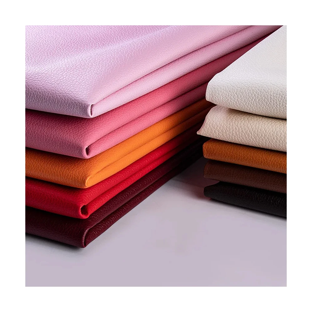 Factory Outlet Two Tone Color Embossed PVC Synthetic Leather for Sofa and Polyester Leather Towelling Fabric Backing