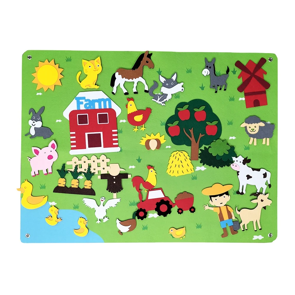 New design high quality E-co friendly preschool farmhouse theme story busy board for toddlers