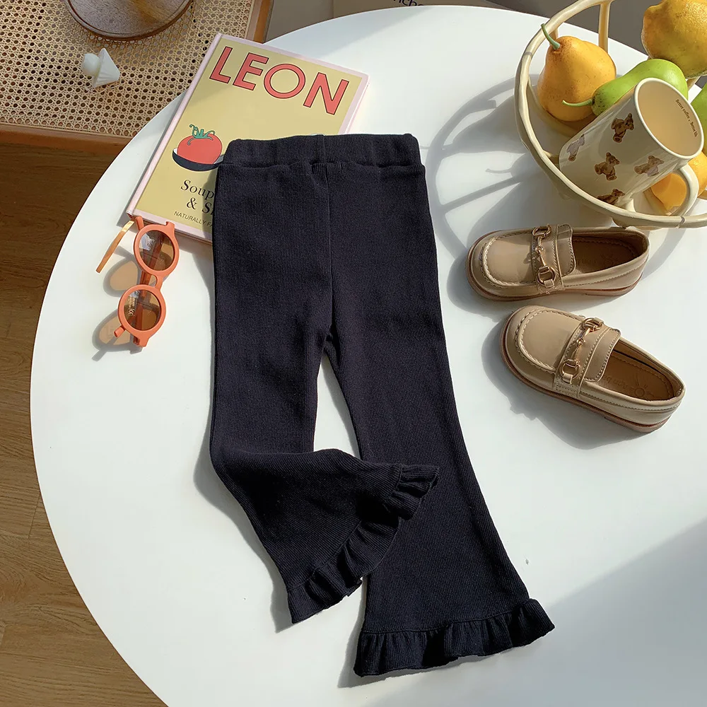 2023 Factory ribbed kids clothing black tights sexy wholesale girls pants high school girls flare pant