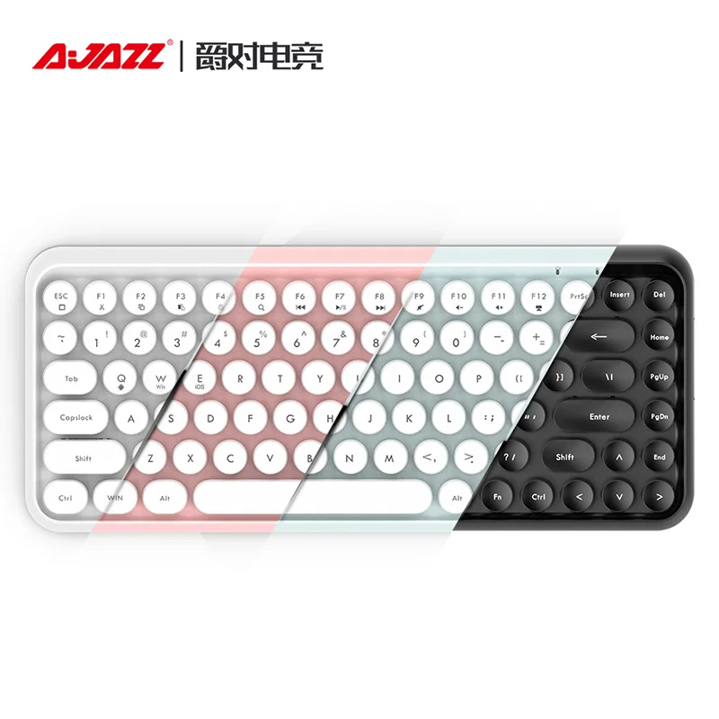 AJAZZ  Retro Cute girls  84 Keys BT Wireless Keyboard r Round Keycaps  Keyboards for Win  Android  office keyboard
