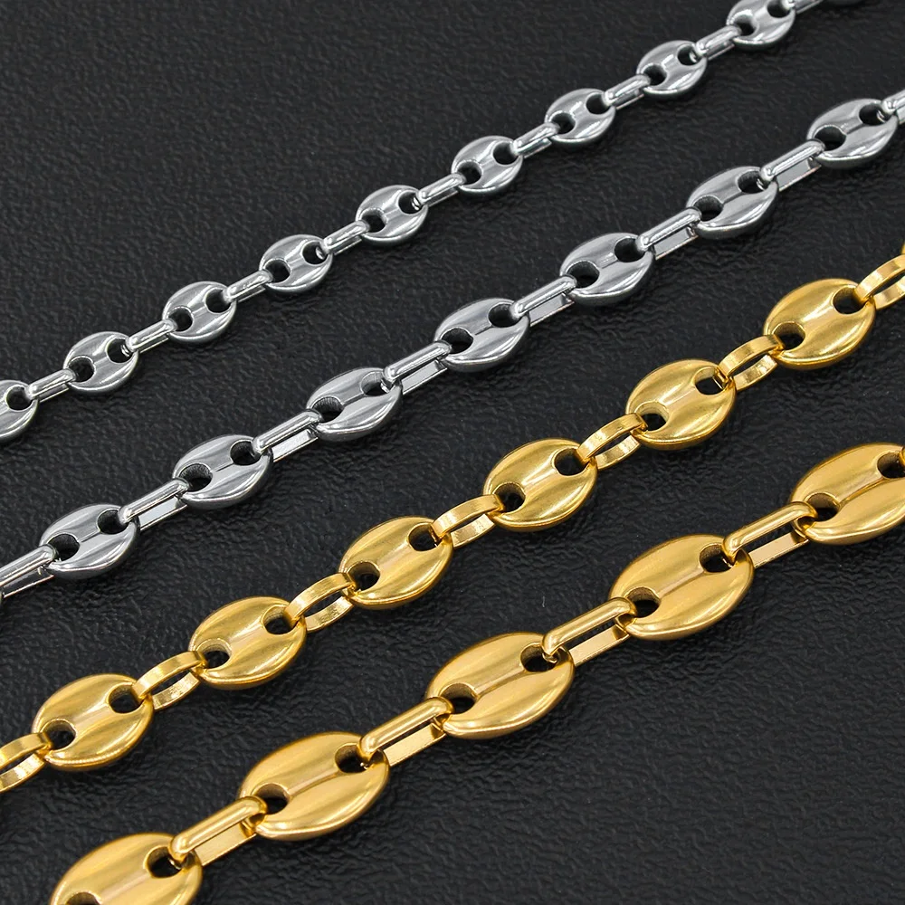 Wholesale Custom Fashion Jewelry Stainless Steel 18K Gold Plated Coffee Bean Pig Nose Puff Mariner Chain Bracelet For Women Men