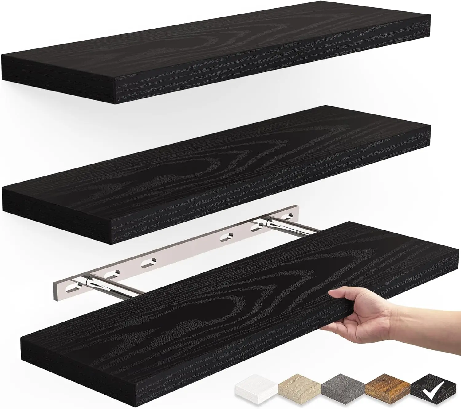 Set Of 3, 16In Black 22Lbs Capacity Mdf Floating Shelves Small Hanging Shelf For Books storage room