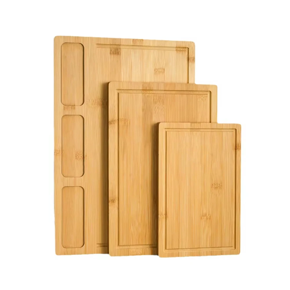 JOYWAVE Professional Custom Natural Bamboo Cutting Boards Set of 3  Large Kitchen Easy Grip Chopping Serving Board