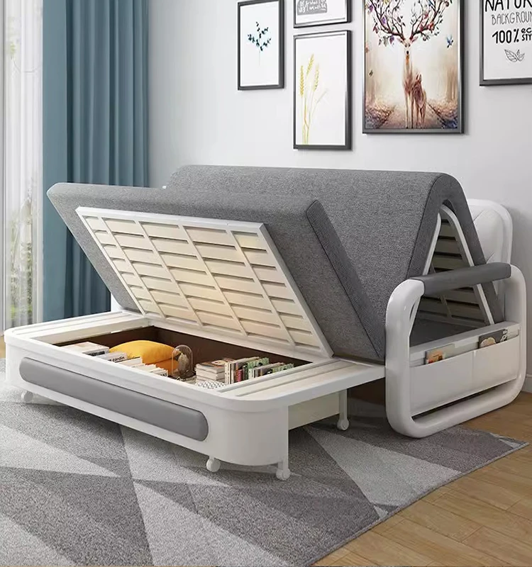 Modern living room folding three person convertible sofa bed furniture with storage cabinet